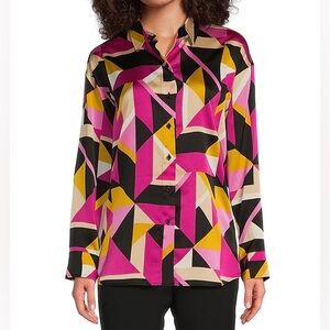NWT Women KARL LAGERFELD Oversized Geometric Print Button Down Top Shirt various